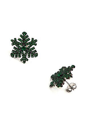 Yeşil zirkon taşlı 925 ayar gümüş kar tanesi küpe