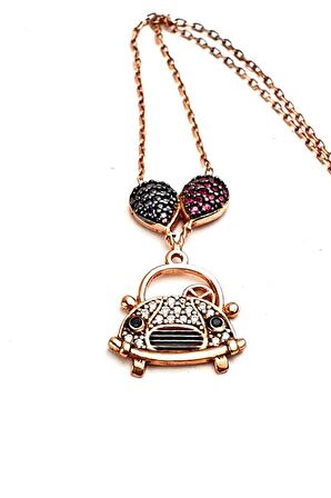 renkli zirkon taşlı 925ayar gümüş balonlu tosbağa araba kolye 