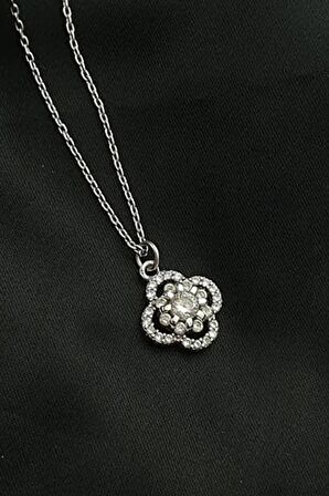 Zirkon taşlı 925 ayar gümüş minimal çiçek kolye