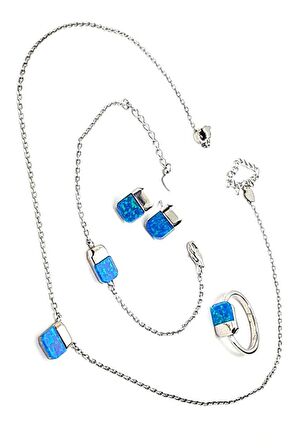 İtalyan 925 ayar gümüş opal taşlı modern set takım