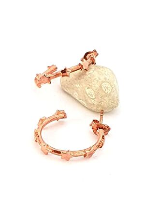 yıldız figürlü 925 ayar gümüş rose yarım halka küpe