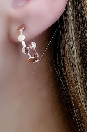 925 ayar gümüş rose pullu yarım halka küpe