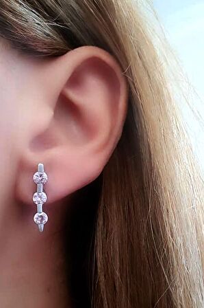 Pembe zirkon taşlı 925 ayar gümüş tasarım küpe