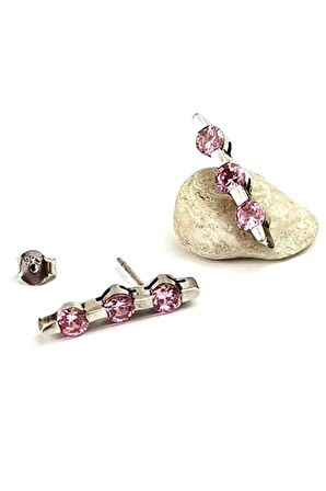 Pembe zirkon taşlı 925 ayar gümüş tasarım küpe