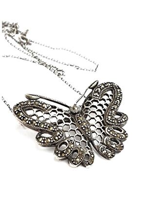 Markazit taş detaylı 925 ayar gümüş kelebek figürlü kolye