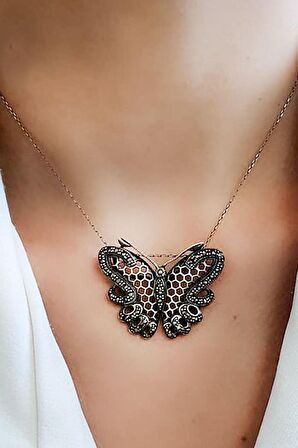 Markazit taş detaylı 925 ayar gümüş kelebek figürlü kolye