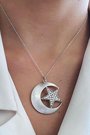 Ay yıldız figürlü 925 ayar gümüş tasarım kolye 