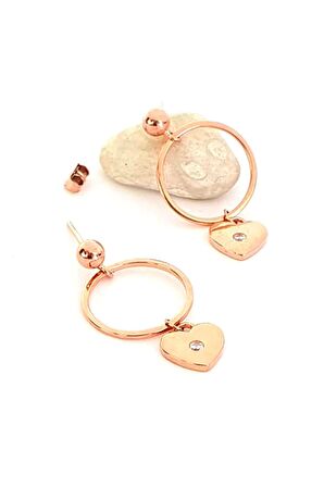 İtalyan 925 ayar gümüş rose kalp küpe