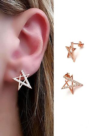 Yıldız figürlü 925 ayar gümüş rose küpe