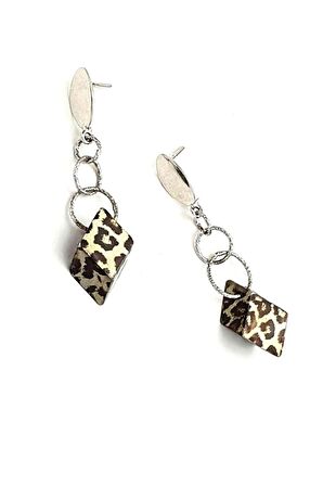 Mineli leopar desenli 925 ayar gümüş italyan lüks küpe