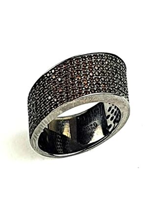 Granat taşlı 925 ayar gümüş siyah rodajli lüks yüzük 