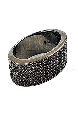 Granat taşlı 925 ayar gümüş siyah rodajli lüks yüzük 