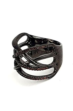 Kahverengi granat taşlı 925 ayar gümüş siyah rodajli lüks yüzük