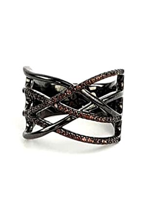 Kahverengi granat taşlı 925 ayar gümüş siyah rodajli lüks yüzük