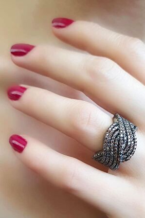 Kahverengi granat taşlı 925 ayar gümüş siyah rodajli lüks yüzük 