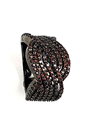 Kahverengi granat taşlı 925 ayar gümüş siyah rodajli lüks yüzük 