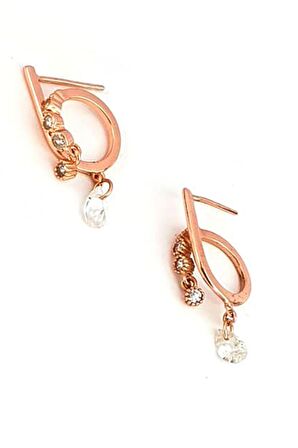 Pırlanta ışıltısında zirkon taşlı 925ayar gümüş rose tasarım cift küpe 