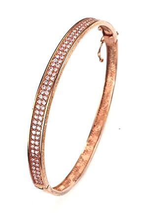 Pembe zirkon taşlı 925 ayar gümüş rose kelepçe bileklik