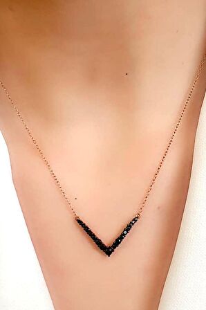 Oniks taşlı 925 ayar gümüş rose modern kolye 