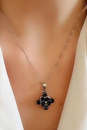 Faset kesim tasarım oniks taşlı 925 ayar gümüş kolye