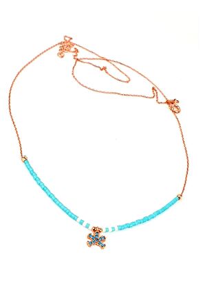 Renkli doğal turkuaz taşlı miyuki kolye
