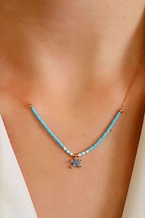 Renkli doğal turkuaz taşlı miyuki kolye