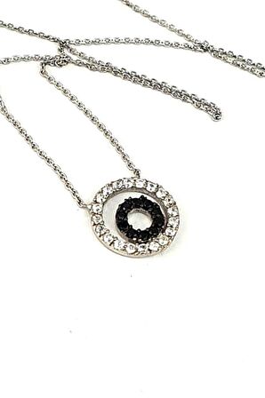 Oniks ve zirkon taşlı modern 925 ayar gümüş kolye