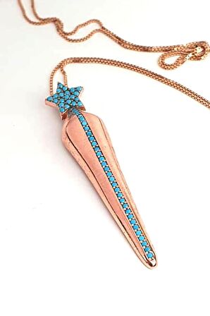 Turkuaz taşlı 925 ayar gümüş rose yıldız kolye