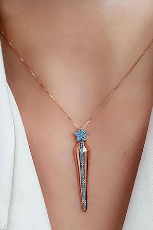 Turkuaz taşlı 925 ayar gümüş rose yıldız kolye