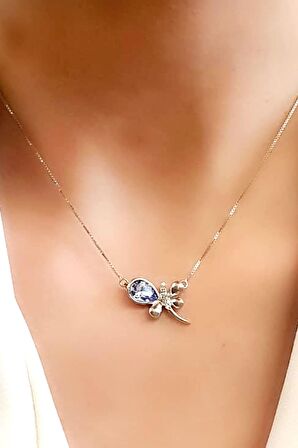 Lila swarovski taşlı 925 ayar gümüş yusufçuk kolye