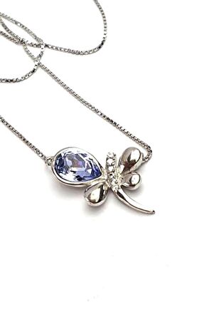 Lila swarovski taşlı 925 ayar gümüş yusufçuk kolye