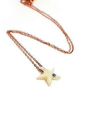 Yıldız figürlü sedef üzerine nazar boncuklu 925 ayar gümüş rose kolye 