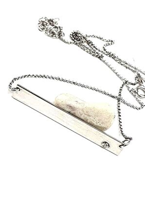 İtalyan zirkon taş detaylı 925 ayar gümüş plaka gümüş kolye 