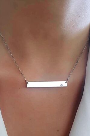 İtalyan zirkon taş detaylı 925 ayar gümüş plaka gümüş kolye 