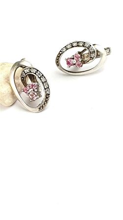 Pembe zirkon taşlı 925 ayar gümüş küpe