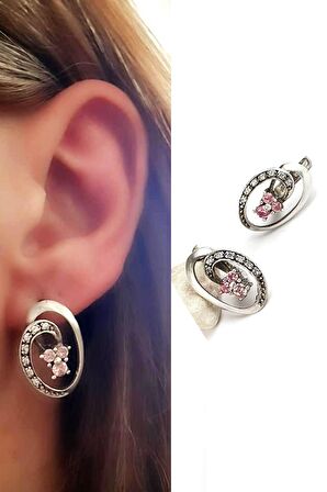 Pembe zirkon taşlı 925 ayar gümüş küpe