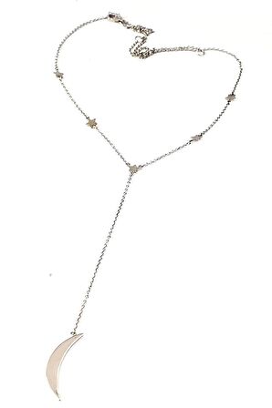 Ay yıldız figürlü 925 ayar gümüş ıtalyan y kolye