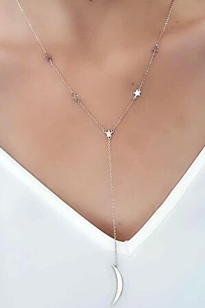 Ay yıldız figürlü 925 ayar gümüş ıtalyan y kolye