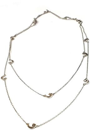 Ay yıldız figürlü 925 ayar gümüş uzun zincir kolye