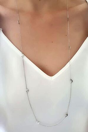 Ay yıldız figürlü 925 ayar gümüş uzun zincir kolye