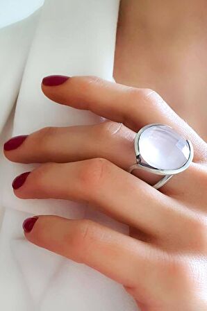 Pembe kuvars taşlı gümüş tasarım yüzük