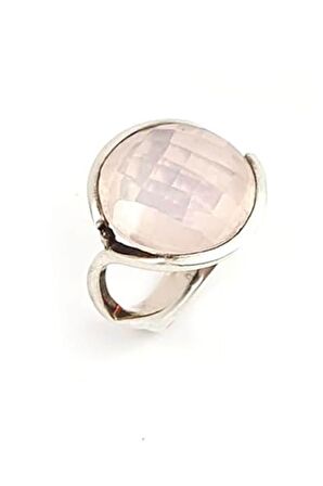 Pembe kuvars taşlı gümüş tasarım yüzük