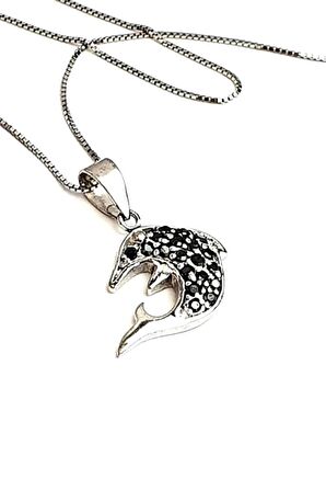 Oniks taşlı 925 ayar gümüş yunus kolye