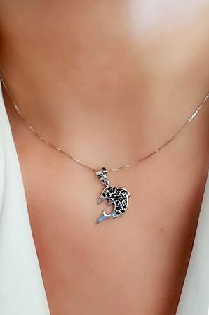 Oniks taşlı 925 ayar gümüş yunus kolye