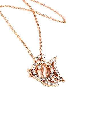 Balık figürlü 925ayar gümüş rose zirkon taşlı balık kolye 