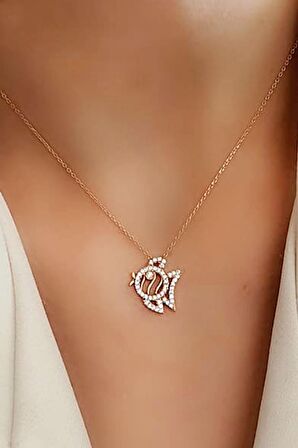 Balık figürlü 925ayar gümüş rose zirkon taşlı balık kolye 