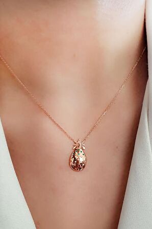 Zirkon taşlı 925 ayar gümüş rose ananas kolye 