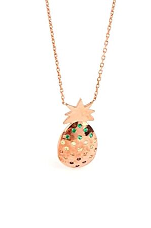 Zirkon taşlı 925 ayar gümüş rose ananas kolye 