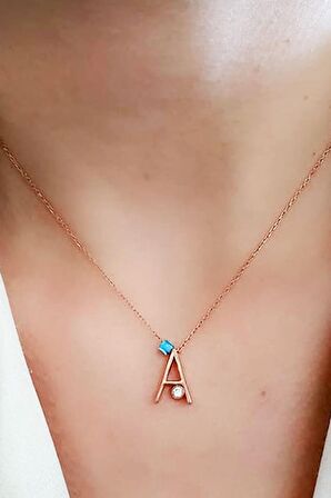 A harfli nazar boncuklu 925 ayar gümüş rose kolye 