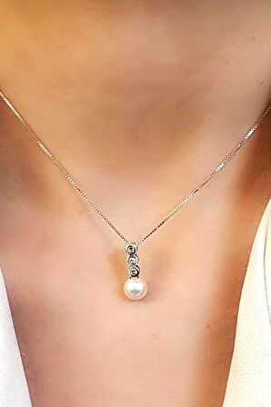 zirkon taşlı 925 ayar gümüş minimal inci kolye